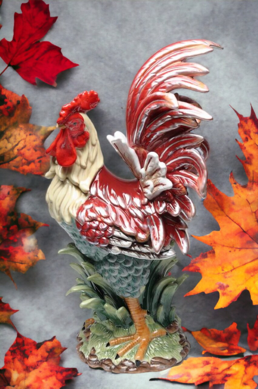 Ceramic Red Rooster Statue, Home Décor, Gift for Her, Gift for Mom, Kitchen Décor, Farmhouse Décor, Fall Decor